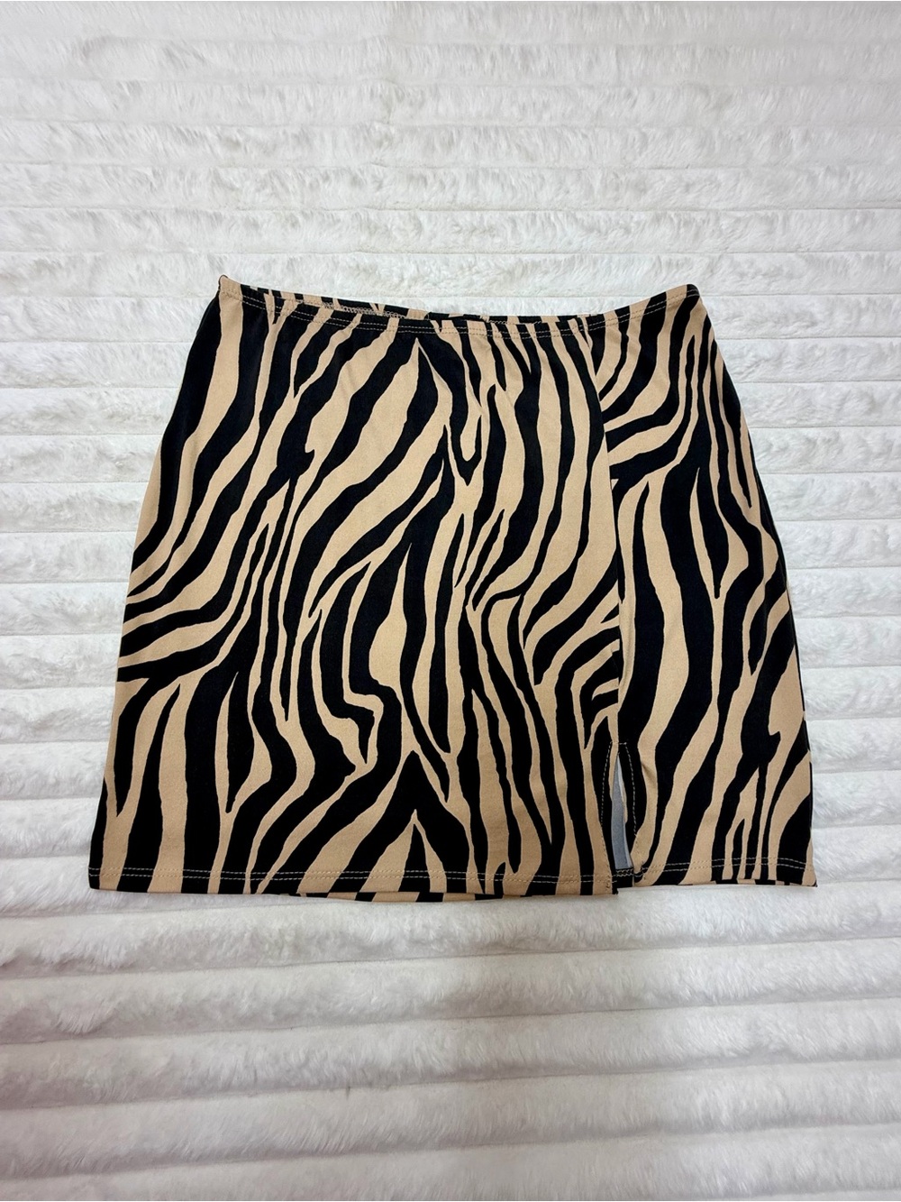Beige and Black Zebra-Print Mini Skirt